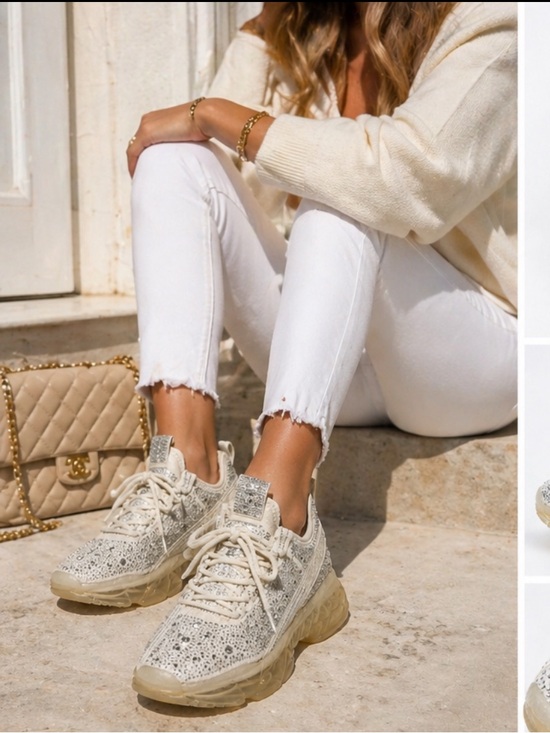 Steve Madden Shoes - Steve Madden Maxima-R Rhinestone Sneakers White Chunky Platform Size 10